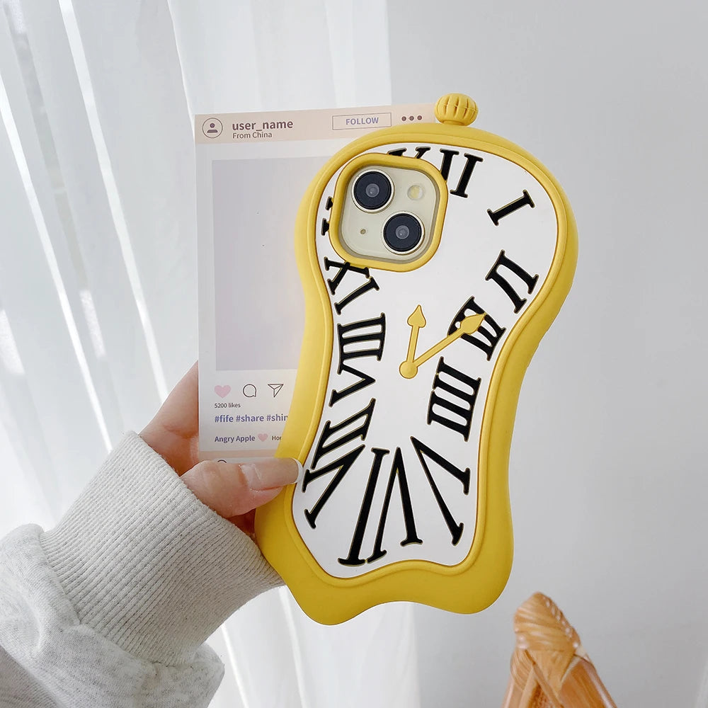 Funny Cartoon 3D Clock Phone Case For iPhone Anti Fall Soft Silicone Cover