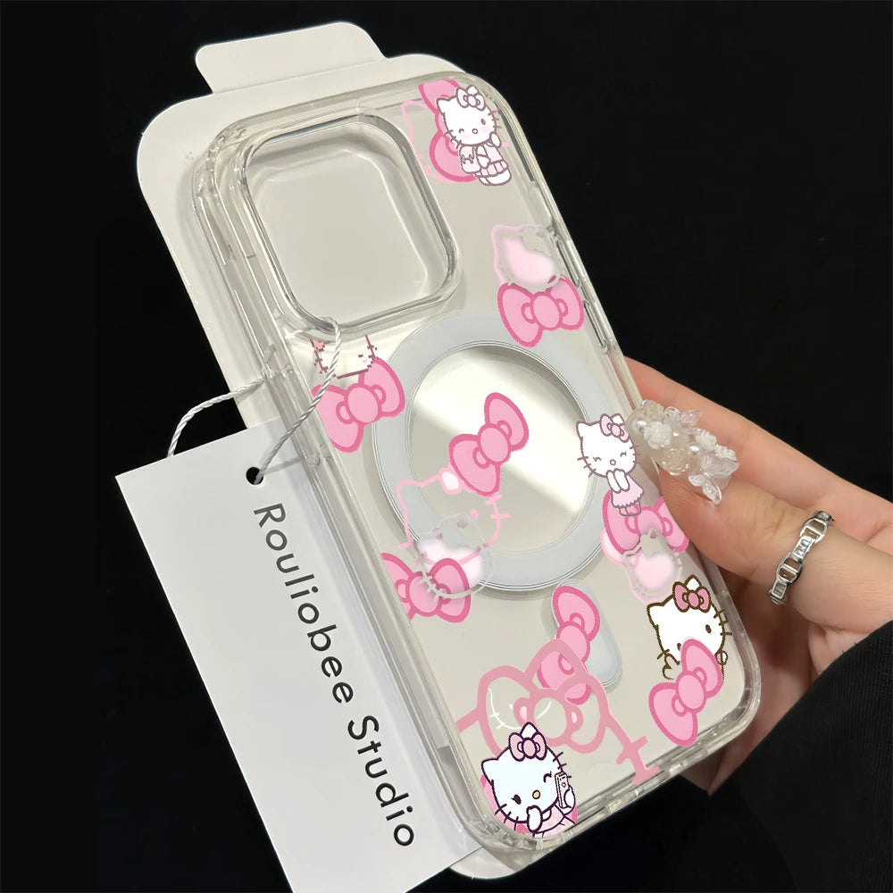 Fashion Hello Kitty For Magsafe Charge Phone Case For iPhone Magnetic Transparent Cover