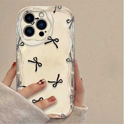 Black Bowknot Heart Phone Case For iPhone Shockproof Silicone Back Cover