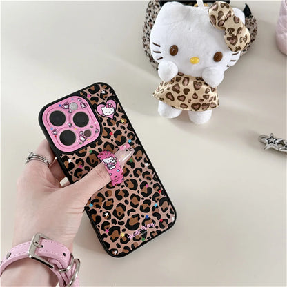 Fashion Brown Leopard Print Phone Case For iPhone Protective Cover With Ring Cute Kitty Case