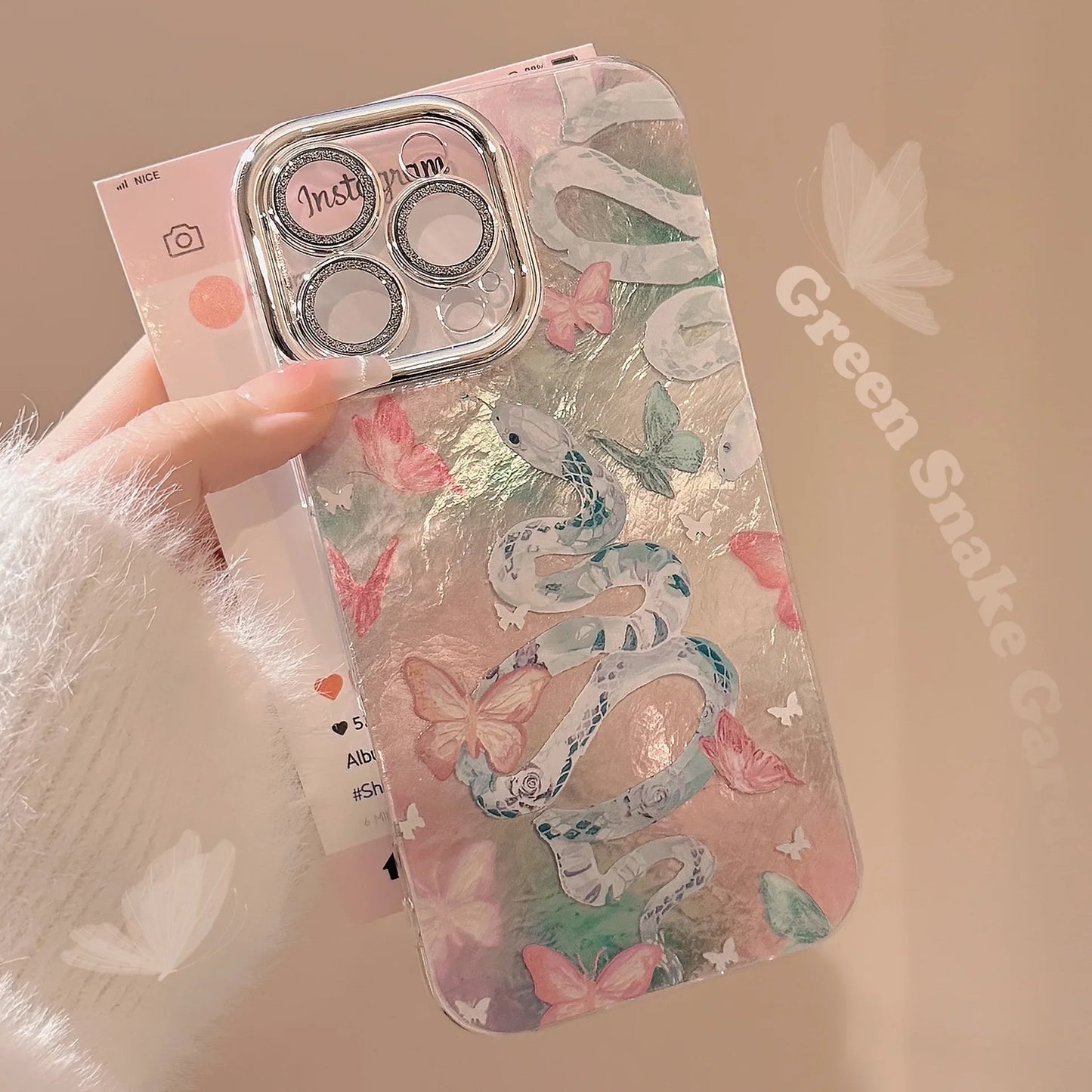 Pink Snake Butterfly Camlet Phone Case For iPhone