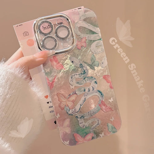 Pink Snake Butterfly Camlet Phone Case For iPhone