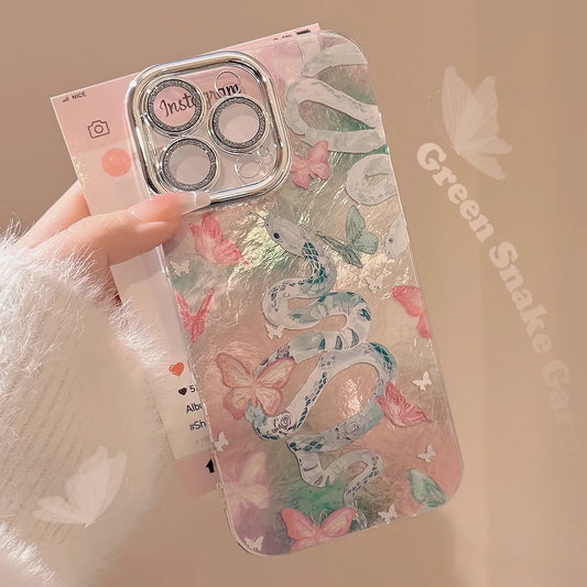 Pink Snake Butterfly Camlet Phone Case For iPhone