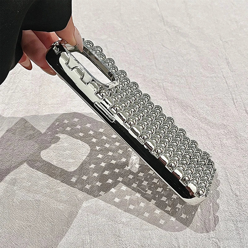 Fashion Platinig Silver Pearl Hollow Out Phone Case