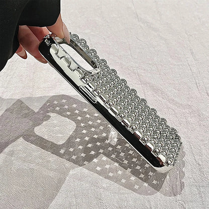 Fashion Platinig Silver Pearl Hollow Out Phone Case