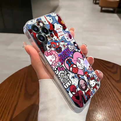 Spider Man Hellos Kittys Transparent Phone Case For iPhone
