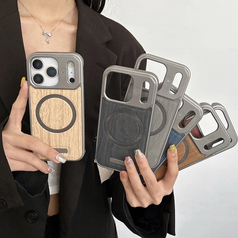 MagSafe Wood Grain Armor iPhone Case – Magnetic Wireless Charging