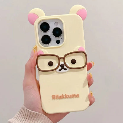 Cute Glasses Bear Silicone Soft Phone Case Cover For iPhone