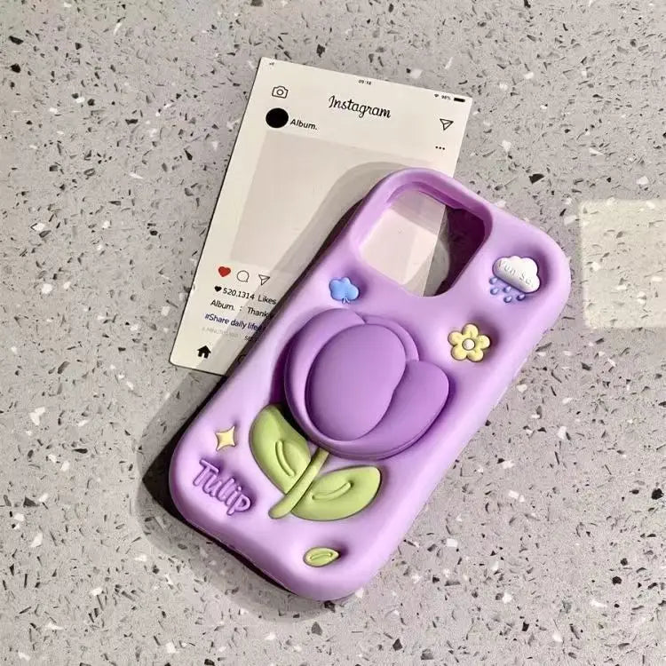 Funny 3D Cartoon Tulip Flower Soft Silicone Phone Case