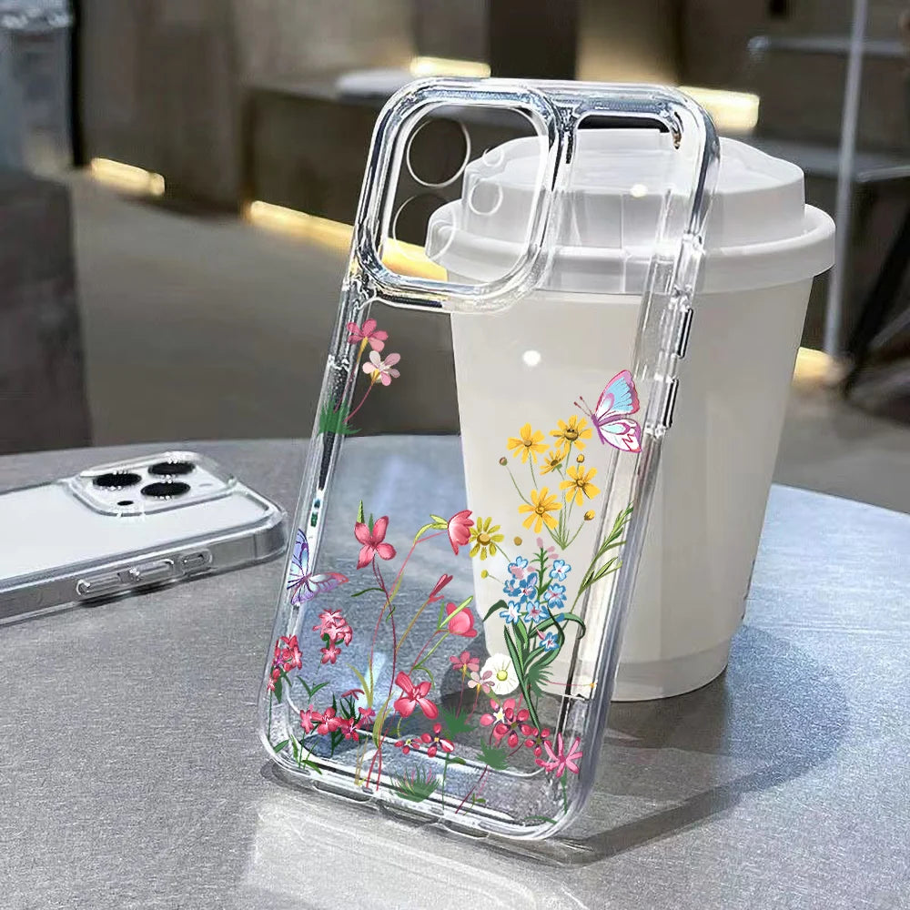 Clear Phone Cases Fundas Flower Soft Back Cover For iPhone