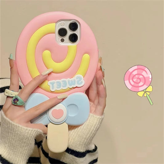 Korean Cute 3D super sweet lollipop pink silicone Phone Case For iPhone