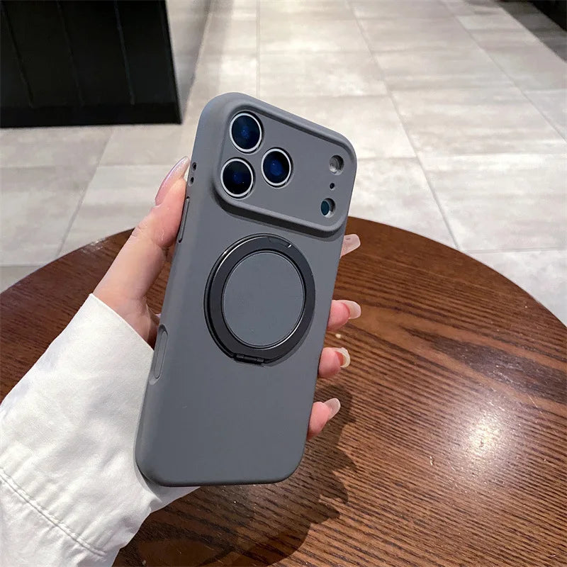 Luxury Liquid Silicone Solid Color Bracket Magnetic Phone Case For iPhone