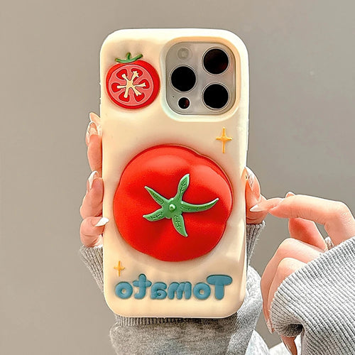 Cute Red Tomato Telescopic Bracket Phone Case