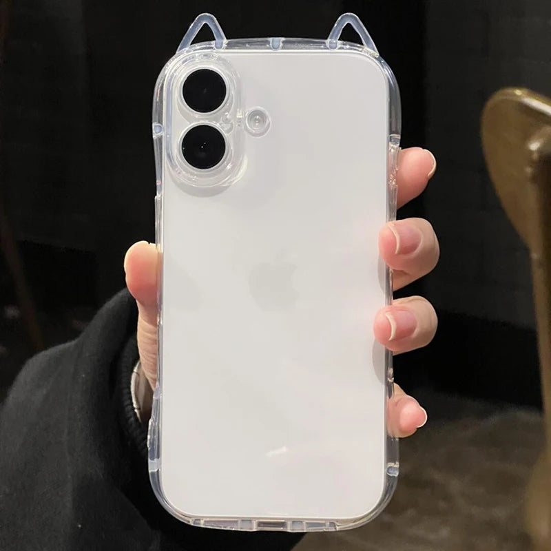 Cute Cat Ears Transparent Phone Case For iPhone Soft Clear Back Cover Shell