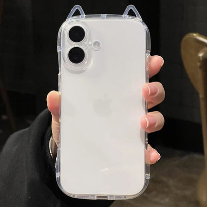 Cute Cat Ears Transparent Phone Case For iPhone Soft Clear Back Cover Shell