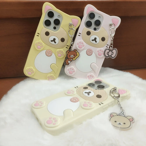 Cute Cartoon 3D Rilakkuma Phone Case For iPhone Key Chain Pendant Cover