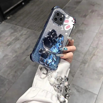 Airbag Glitter Mirror Rabbit Phone Holder Case On For iPhone