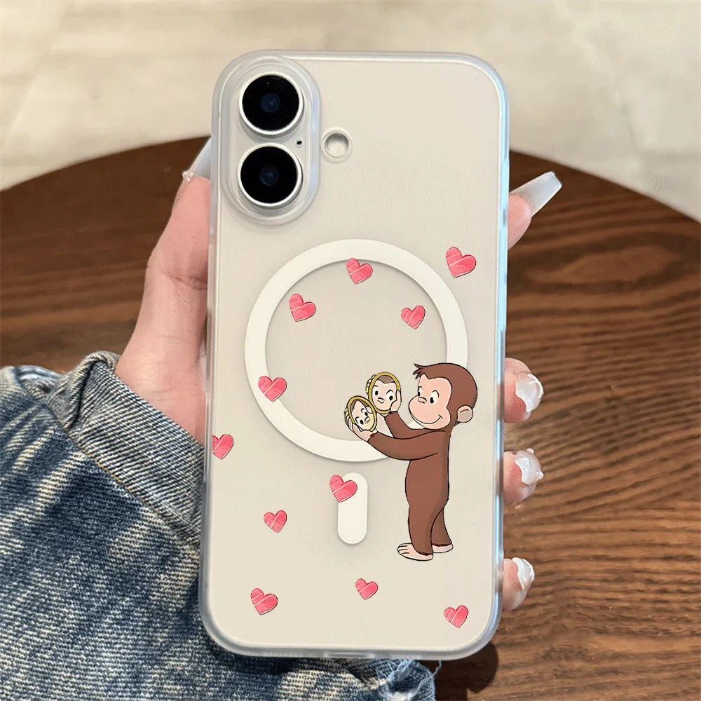 Curious George Monkey Print Wireless Charging Phone Case For iPhone