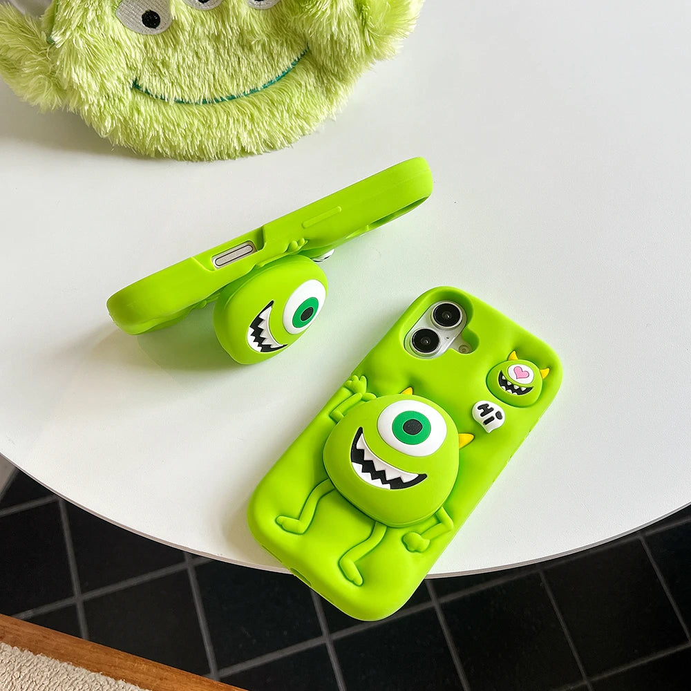 Funny Cartoon Monsters Cover With Stand Holder Soft Silicone Case For iPhone