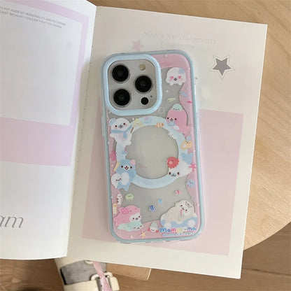 Cute Dolphin Shaking Bracket Magnetic Phone Case For iPhone