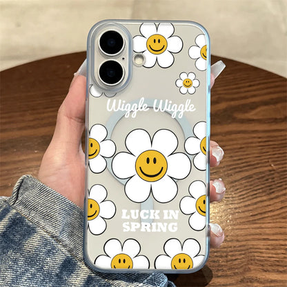 Smiley Daisy Letter Print Wireless Charging Phone Case For Magsafe iPhone