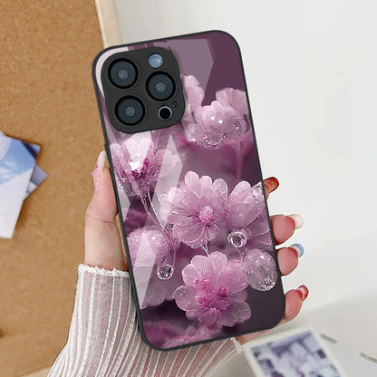 Flower Phone Case For iPhone  Shockproof Tempered Glass Cover