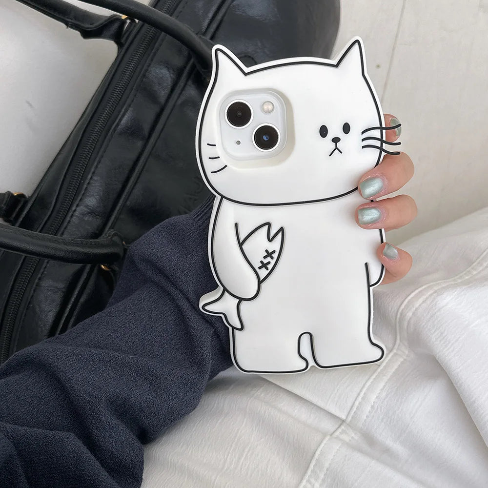 Japan Ins 3D Cartoon Bearded Cat Soft Silicone Case Shock Proof Cover For iPhone