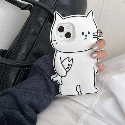 Japan Ins 3D Cartoon Bearded Cat Soft Silicone Case Shock Proof Cover For iPhone