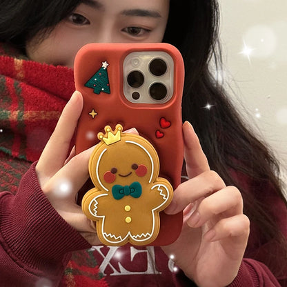 Red Christmas Gingerbread Man Folding Bracket Phone Case