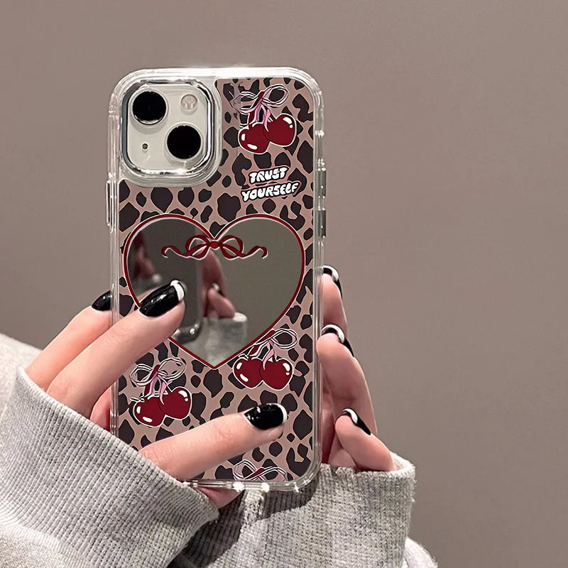 Cute Cherry Bow Mirror Phone Case For iPhone