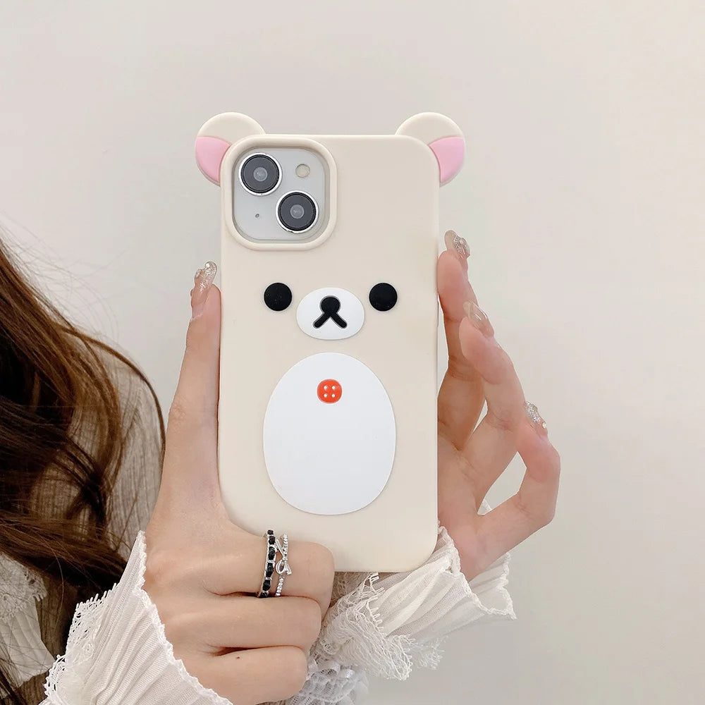 Fashion Cute 3D Cartoon Rilakkuma Bear Soft Silicone Phone Case Back Cover For iPhone