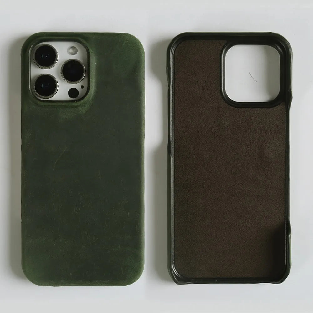 Classic Durable Crazy House Pattern Genuine Leather Phone Case For Iphone