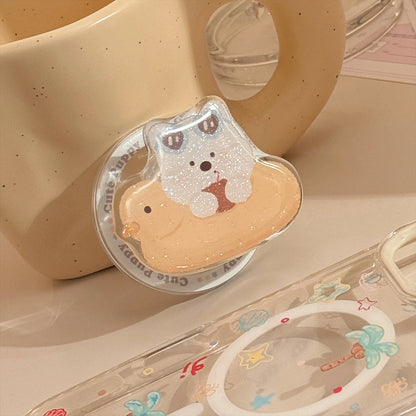 Summer Style Cute Cartoon Glitter Puppy Bracket Magnetic Phone Case For iPhone