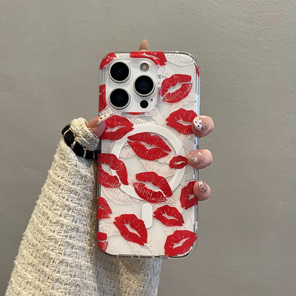 Red Lip Print For Magsafe Magnetic Wireless Charing Case For iPhone