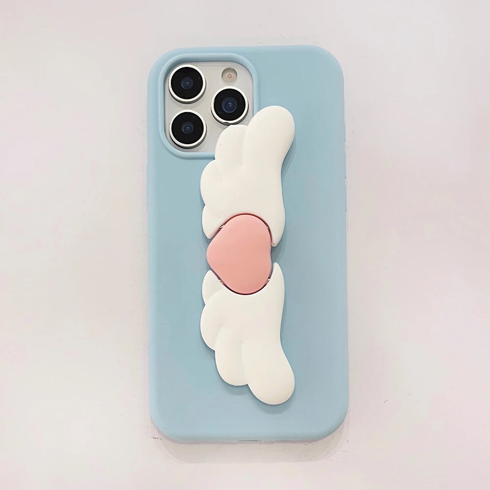 Kawaii 3D Angel Wings Soft Silicone Case With Stand Holder Cover Phone Case