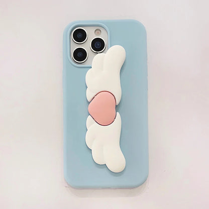 Kawaii 3D Angel Wings Soft Silicone Case With Stand Holder Cover Phone Case