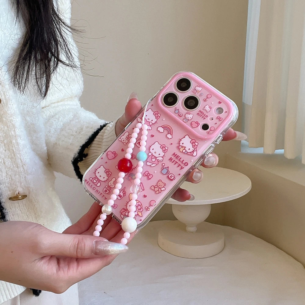 Cute Cartoon Sanrio Hello Kittty Phone Case For iPhone Shockproof Hard Cover With Lanyard
