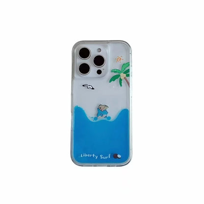 Coconut Tree Surfing Shark Line Dog Phone Case