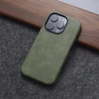Retro Crazy Horse Leather Magsafe Phone Case For iPhone Simple Leather Texture Magnetic Phone Case
