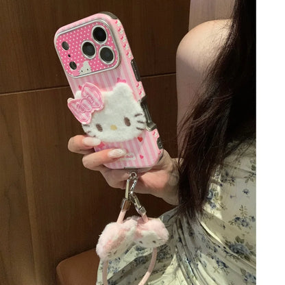 Hello Kitty Shockproof Leather Phone Case With Lanyard