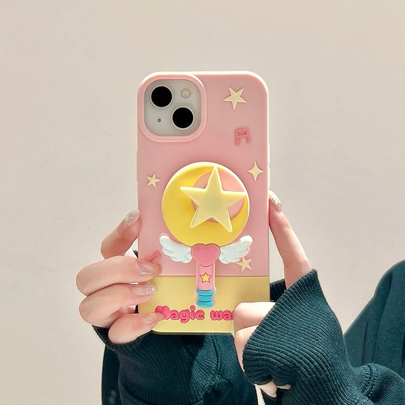 Fashion Moon Star Magic Wand Holder Stand Silicone Phone Case