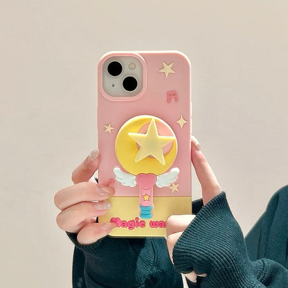 Fashion Moon Star Magic Wand Holder Stand Silicone Phone Case