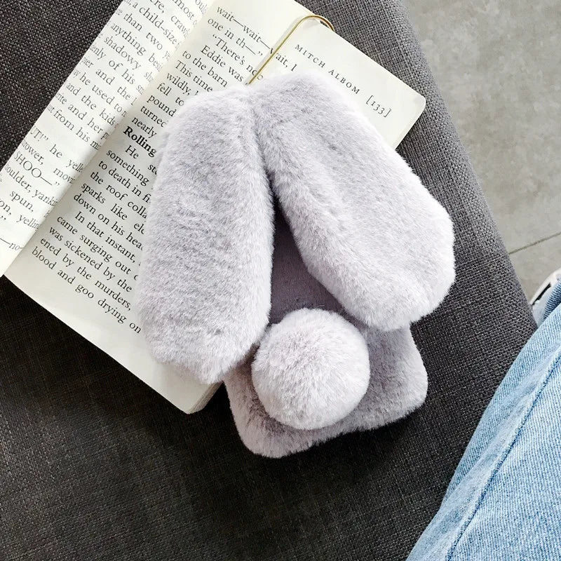 Plush Warm Case For iPhone Cute Long Rabbit Ears Furry Fluffy Fur Cover