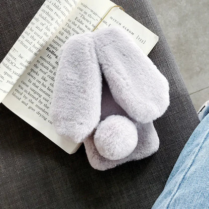 Plush Warm Case For iPhone Cute Long Rabbit Ears Furry Fluffy Fur Cover