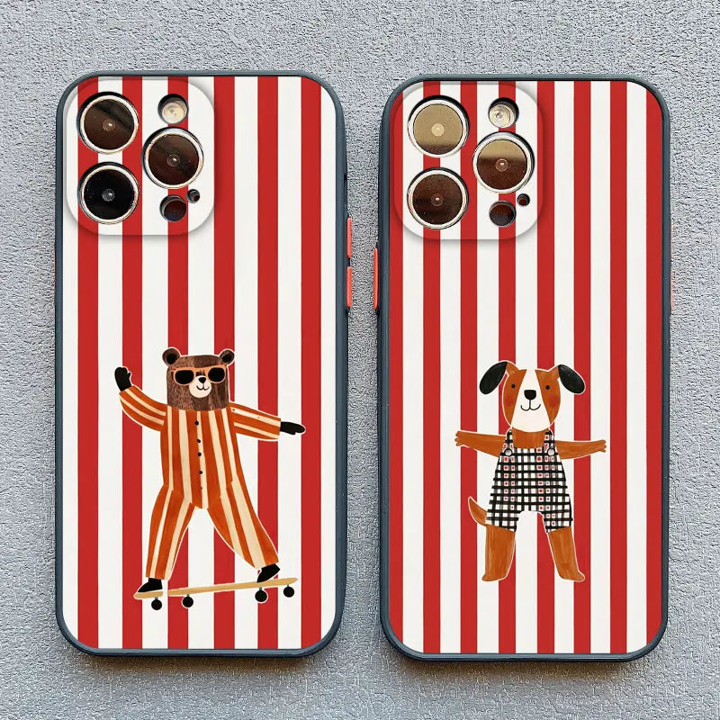 Simple Cute Green And White Plaid Animal Phone Case For Iphone