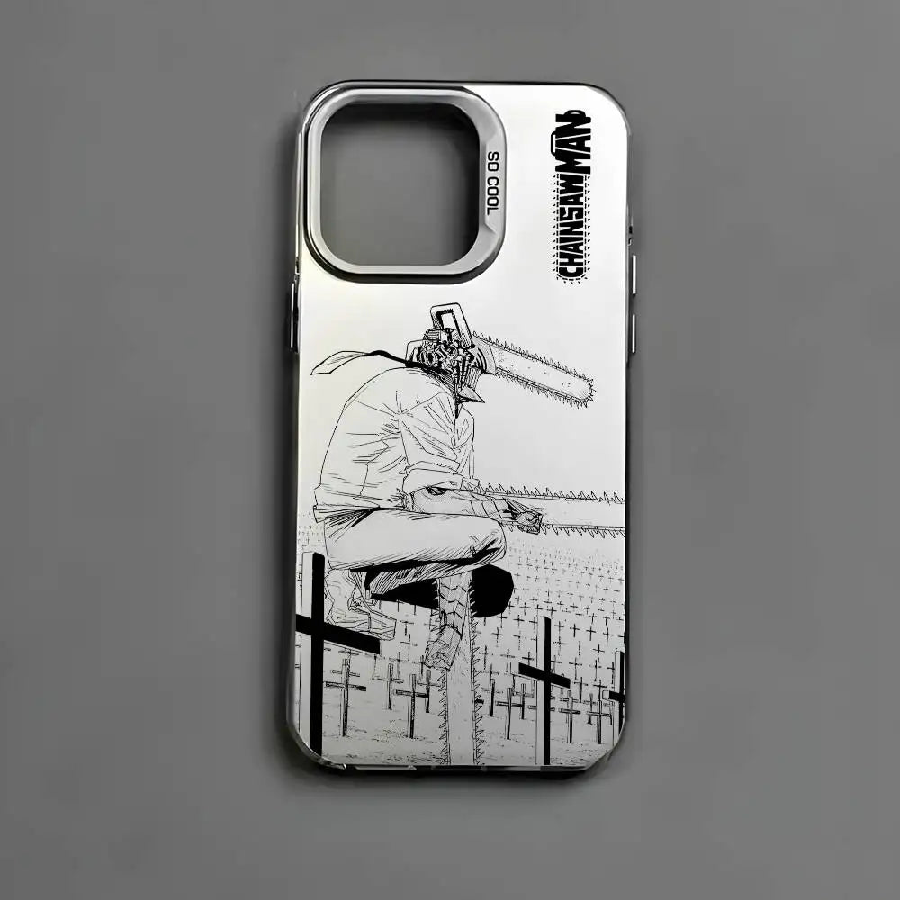 Anime Chainsaw Man iPhone Case – Multicolor Metallic Matte Finish