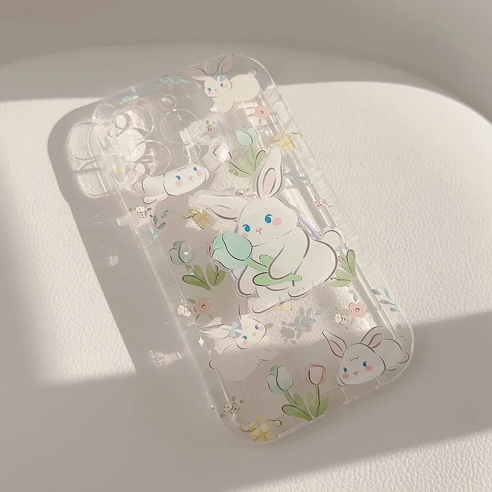Cute Flower Bunny Print Phone Case For iPhone