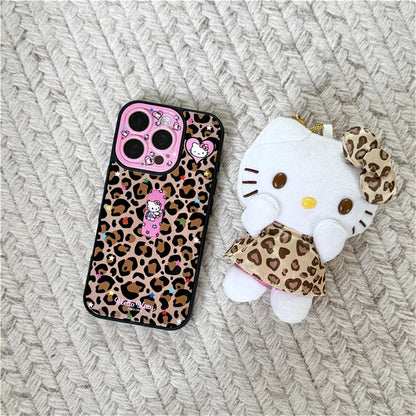 Fashion Brown Leopard Print Phone Case For iPhone Protective Cover With Ring Cute Kitty Case