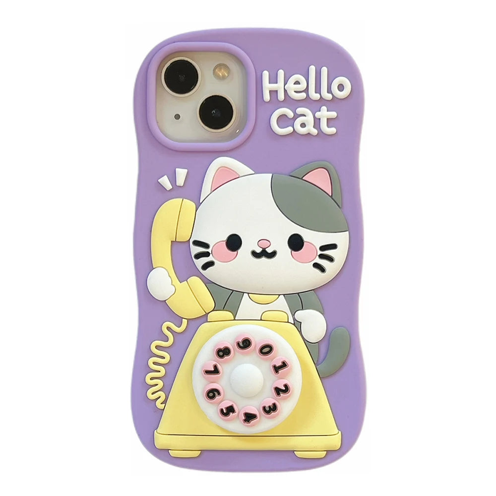 Kawaii Telephone Hello Cat Phone Case For iPhone Cartoon Soft Silicone Back Cover Capas