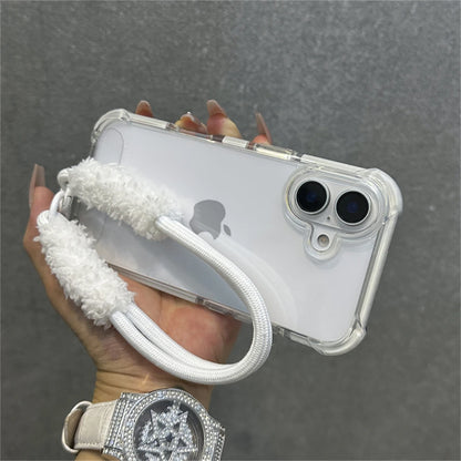 Hybrid Bumper Armor Transparent With Wrist Strap Case For iPhone Shockproof Air Bag Cover